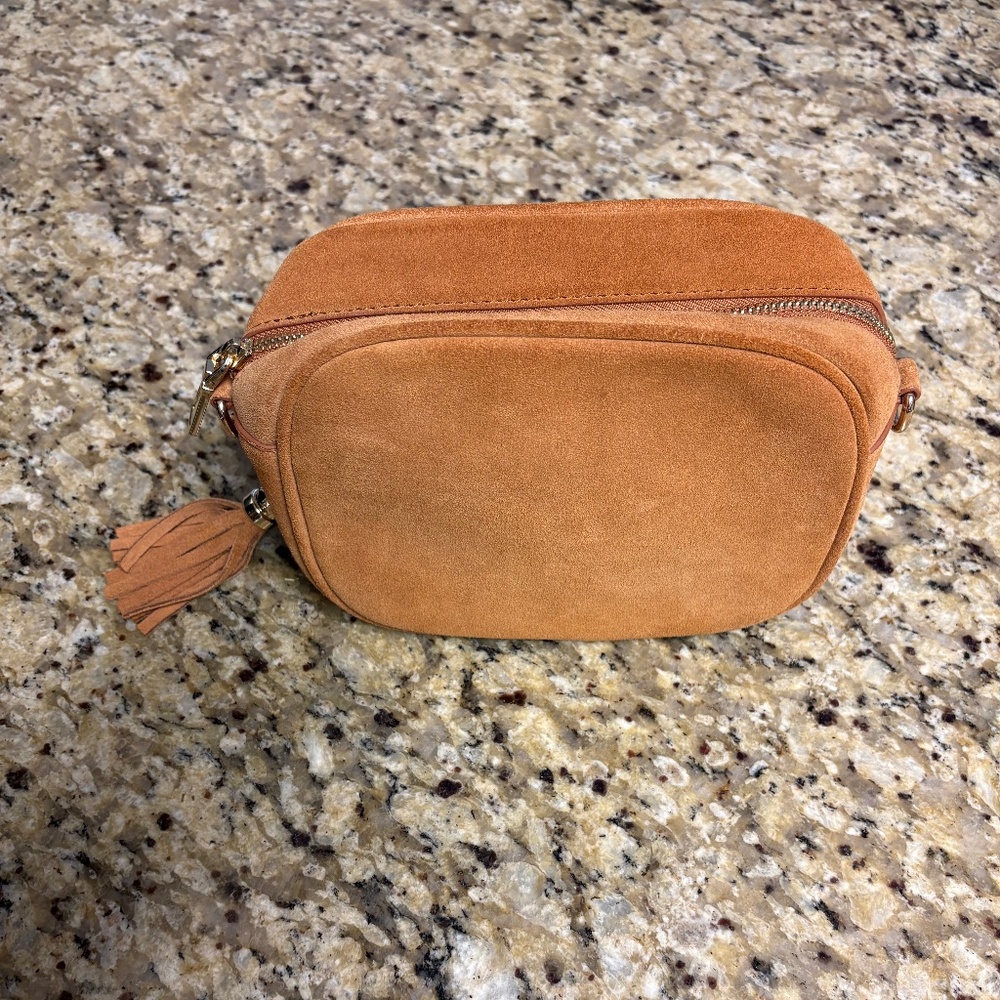 POM POM SUEDE LEATHER CLUTCH